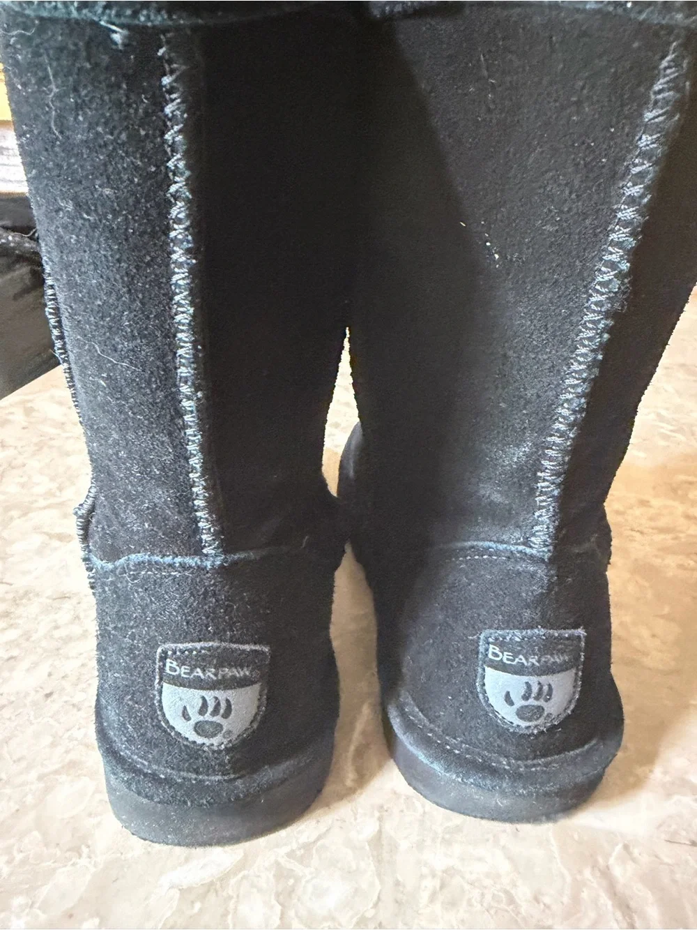 BearPaw Black Suede Fleece-Lined Mid-Calf Winter Boots